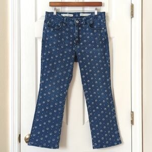 Pilcro Floral Embroidered Dark Wash High Rise Slim Fit Cropped Bootcut Jeans 31